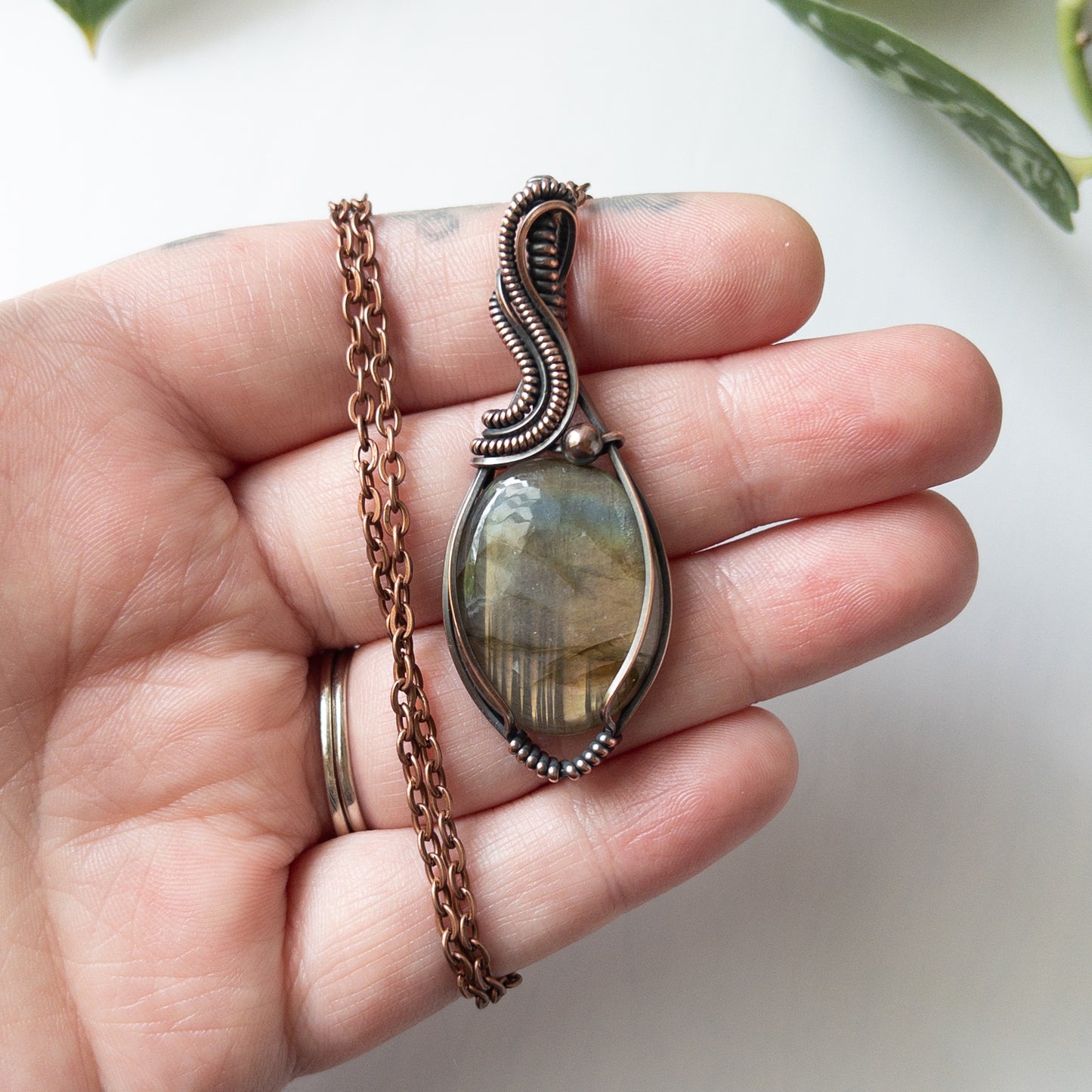 Unique Flash Labradorite & Copper Wrapped Pendant