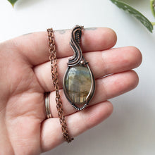 Load image into Gallery viewer, Unique Flash Labradorite &amp; Copper Wrapped Pendant
