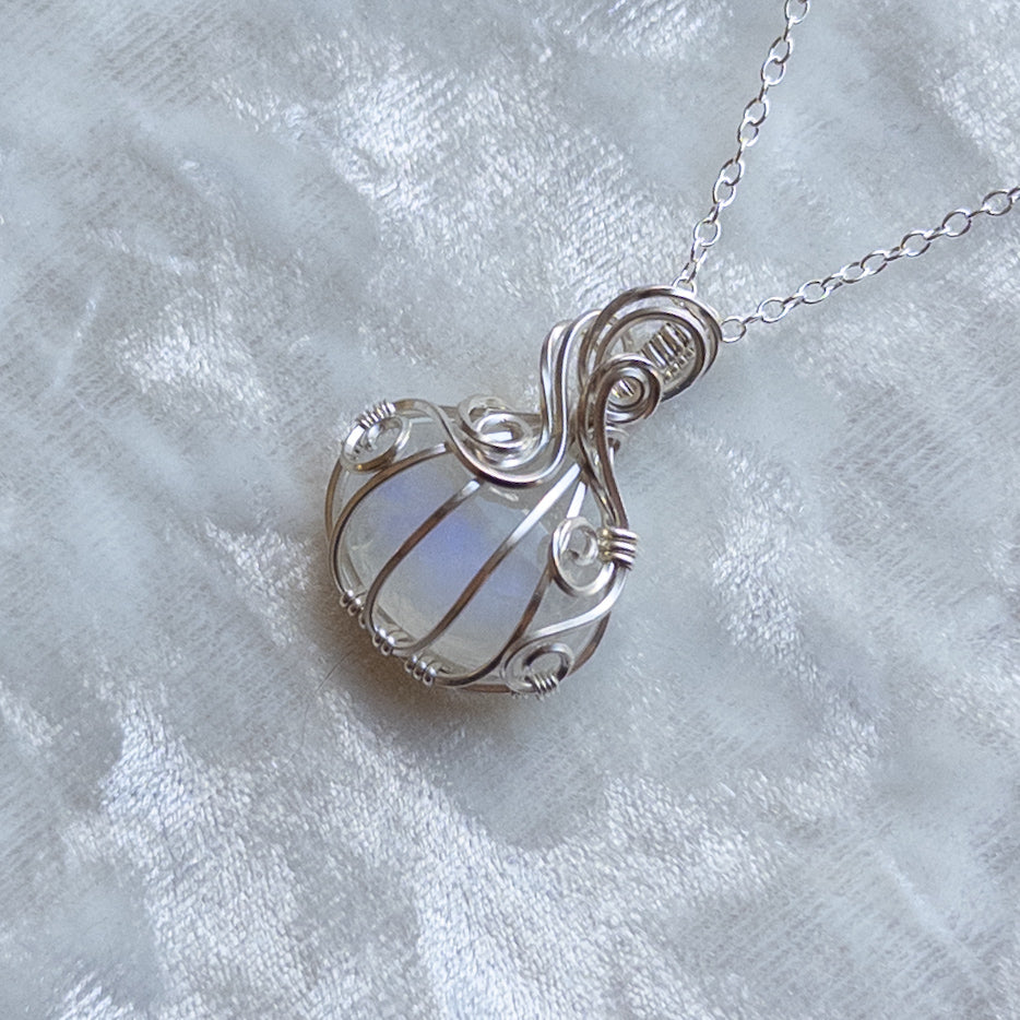 Moonstone Pumpkin Pendant in Solid Sterling Silver