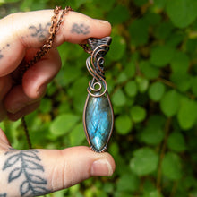 Load image into Gallery viewer, Blue Marquise Labradorite Copper Wrapped Pendant
