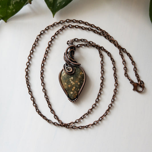 Ocean Jasper & Copper Wrapped Pendant