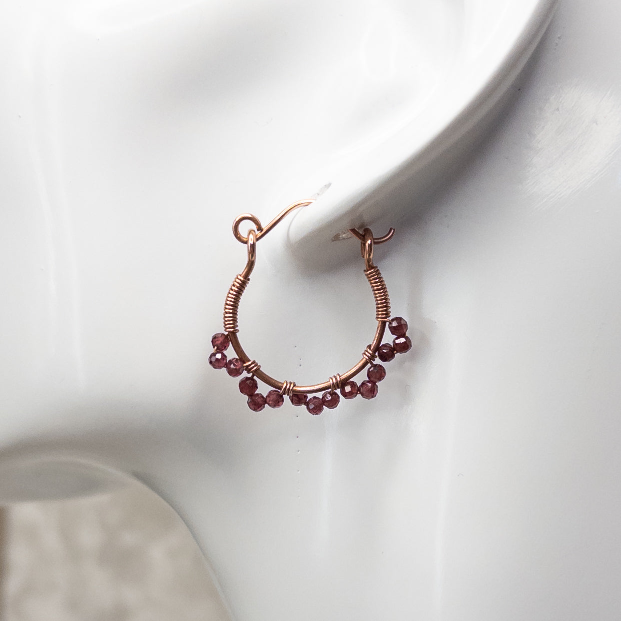 Garnet Copper Hinged Hoop Earrings