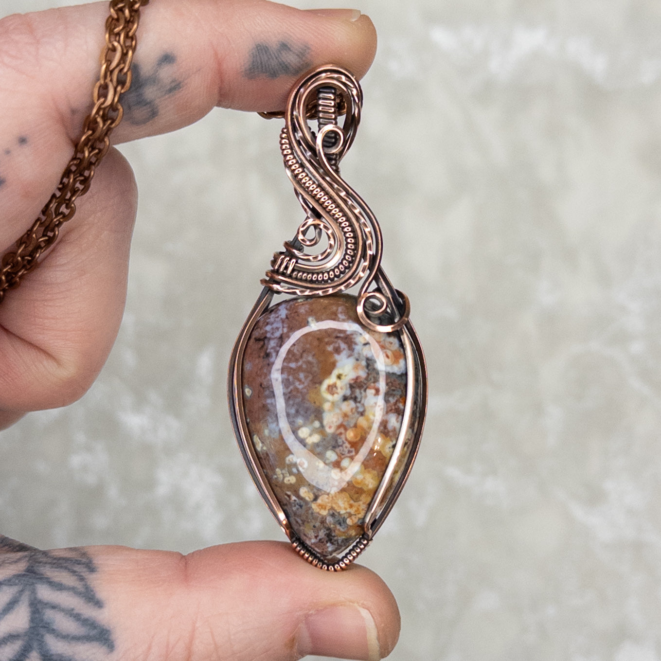 Colorful Ocean Jasper Antiqued Copper Pendant
