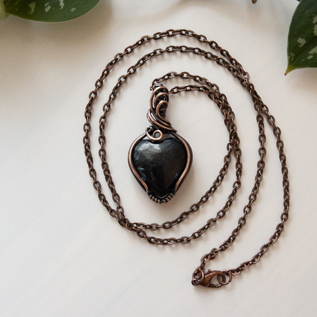 Astrophyllite Heart & Copper Wrapped Pendant