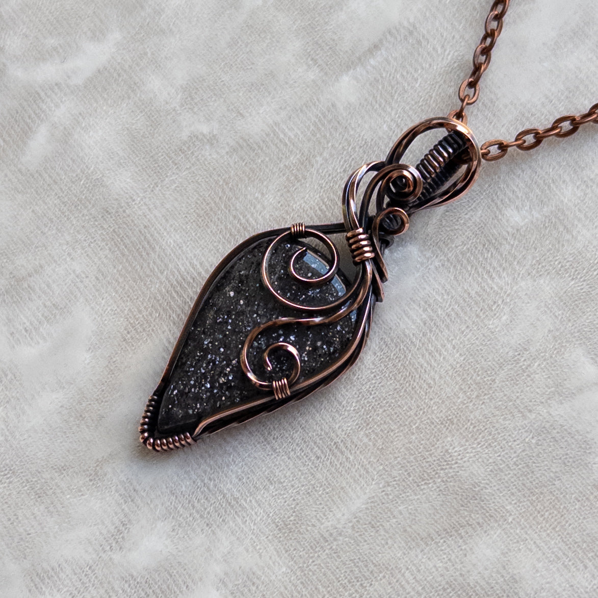 “Black Sunstone” Antiqued Copper Pendant