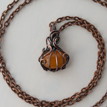 Load image into Gallery viewer, Dainty Carnelian Pumpkin Antiqued Copper Wrapped Pendant
