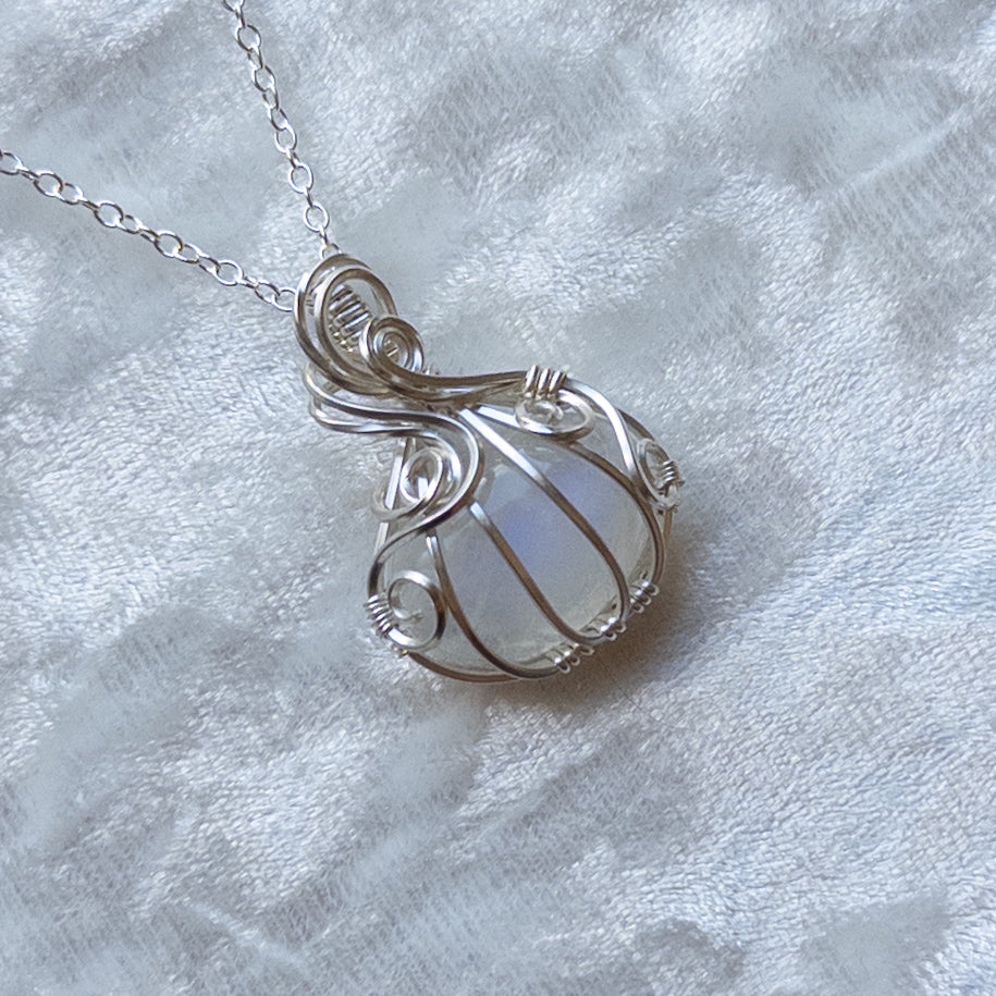 Moonstone Pumpkin Pendant in Solid Sterling Silver