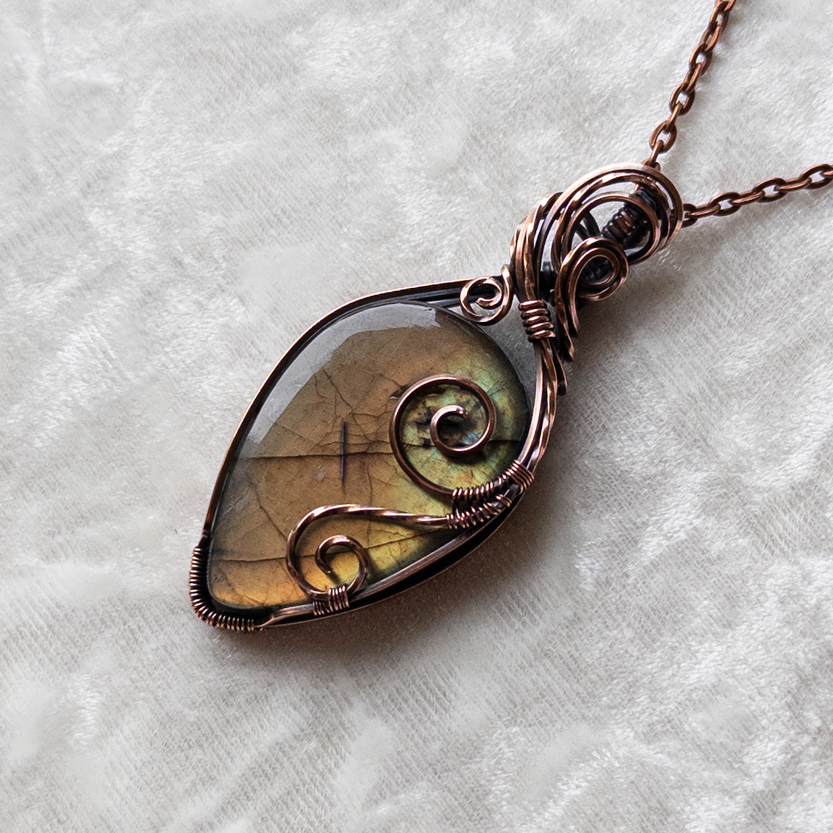 Orange & Yellow Labradorite Antiqued Copper Pendant