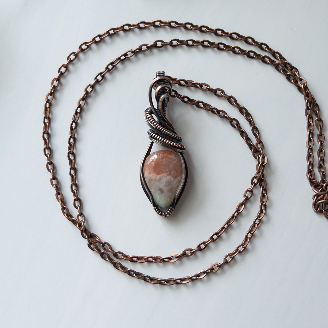 Colorful Flower Agate & Copper Wrapped Pendant