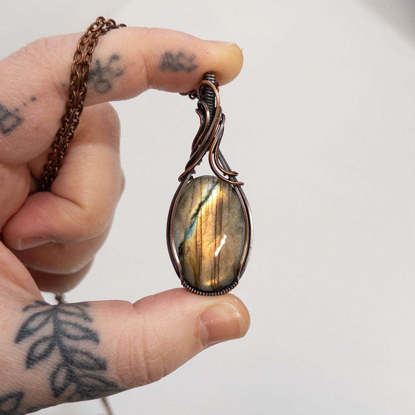 Golden Labradorite Copper Wrapped Pendant