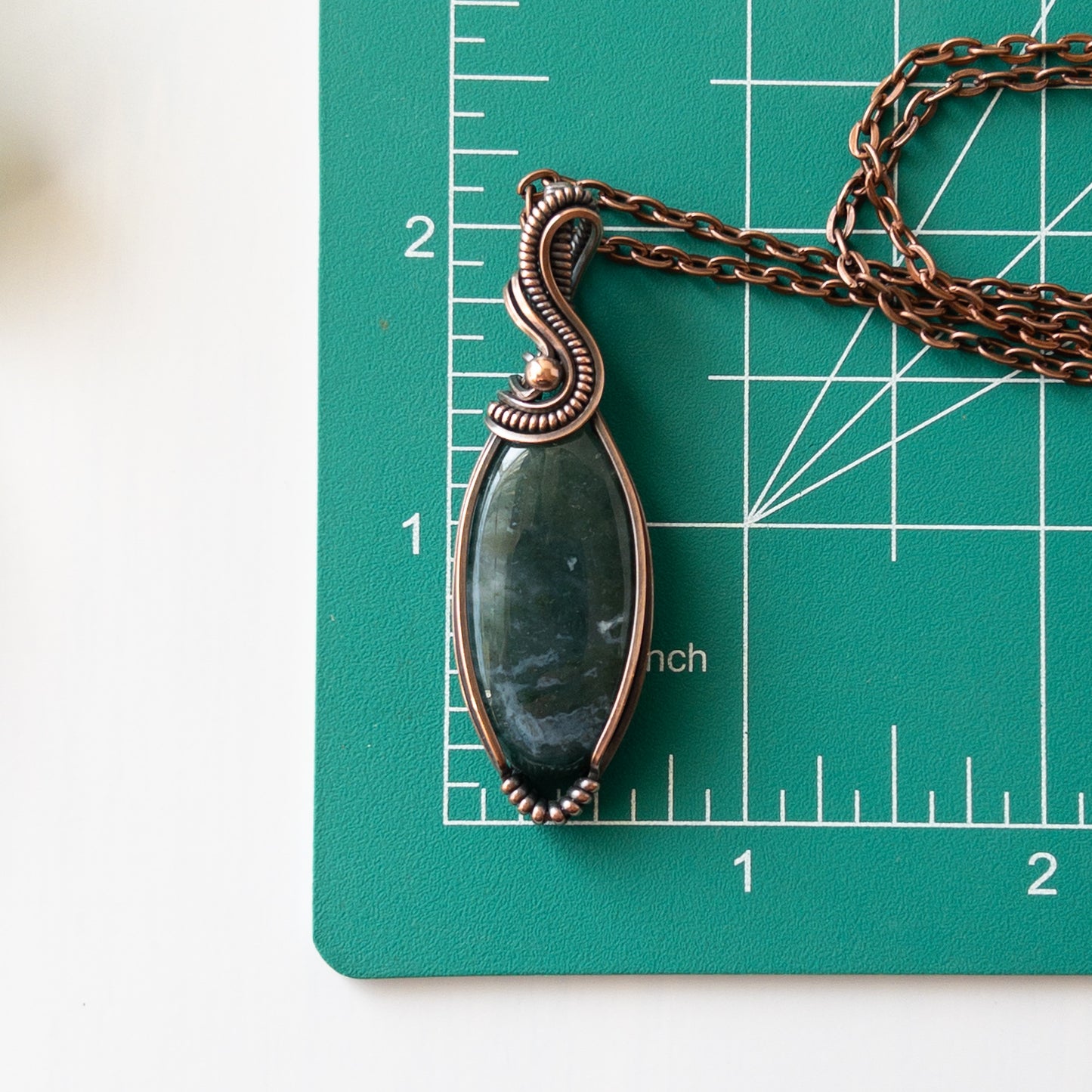 Moss Agate & Copper Wrapped Pendant