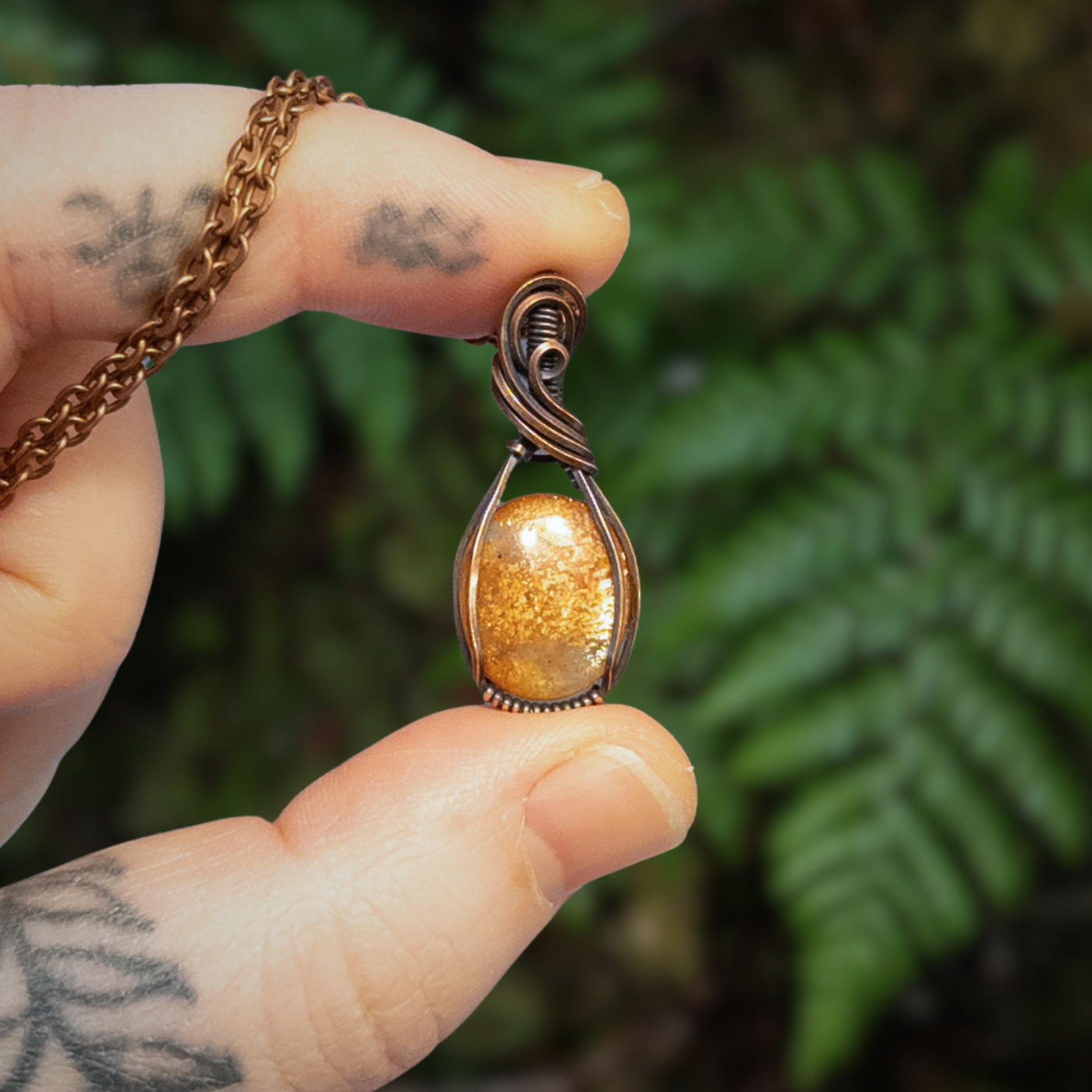 Dainty Sunstone Copper Wrapped Pendant