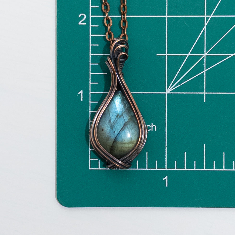 Blue Green Labradorite Copper Wrapped Pendant