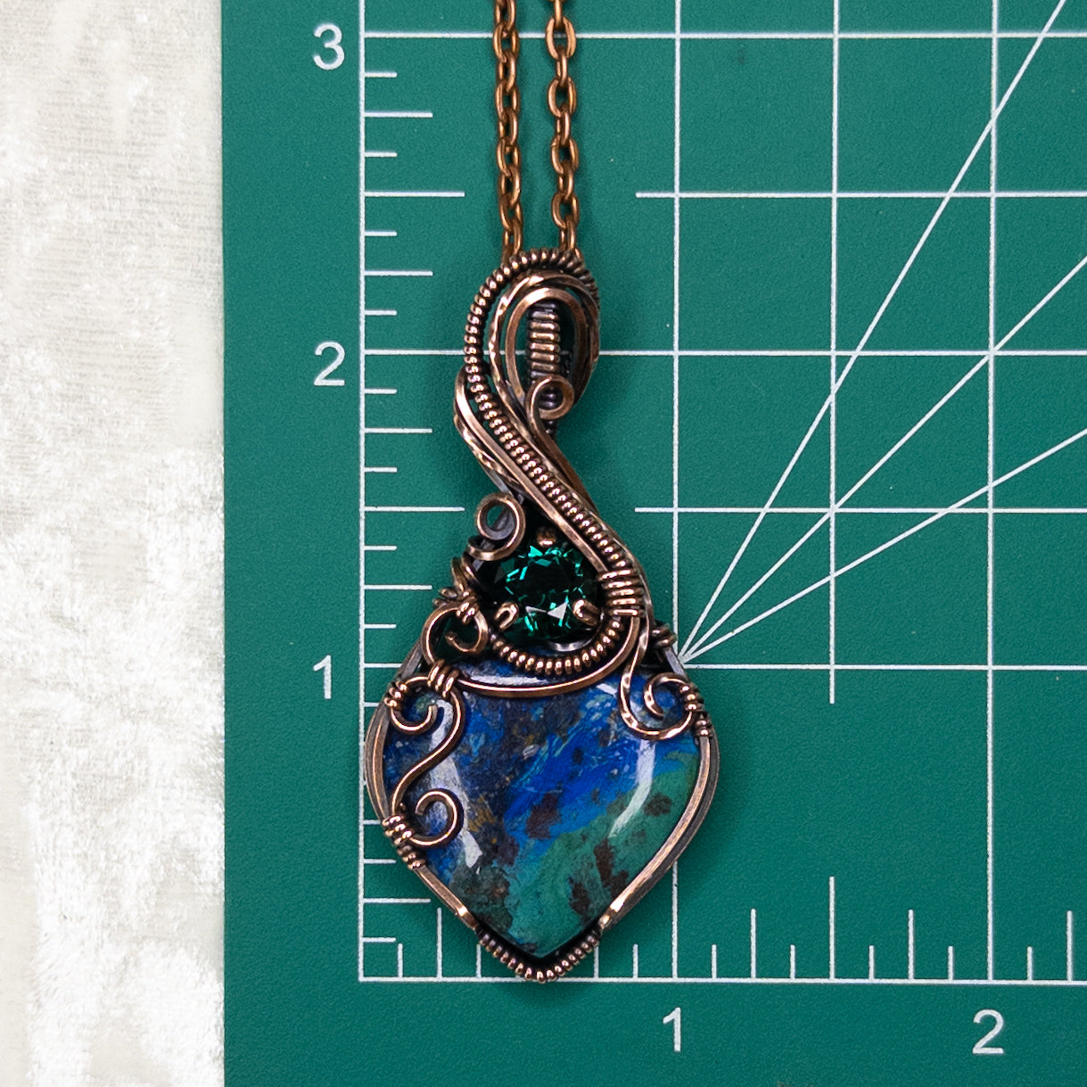 Moroccan Azurite with Malachite & Simulated Emerald Antiqued Copper Pendant