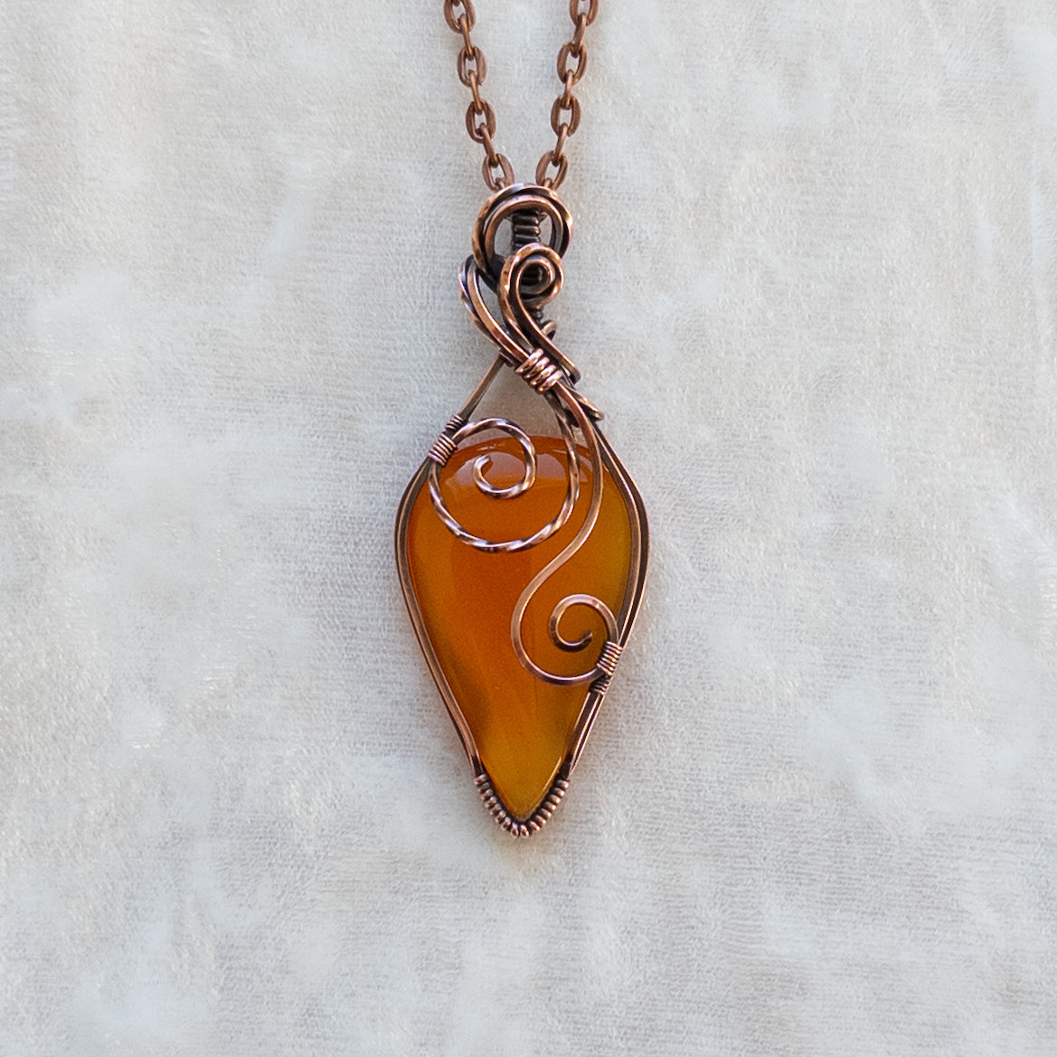 Orange Carnelian Antiqued Copper Pendant