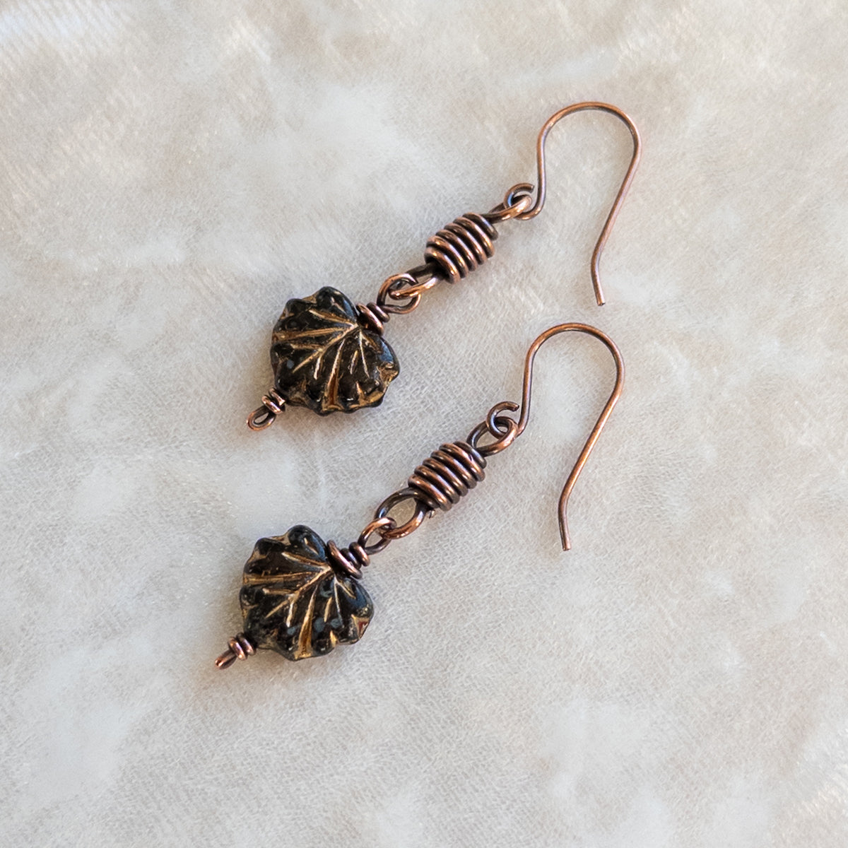 Black Leaf Antiqued Copper Earrings