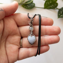 Charger l&#39;image dans la galerie, Blue Lace Agate with Moonstone &amp; Sterling Silver Wrapped Pendant
