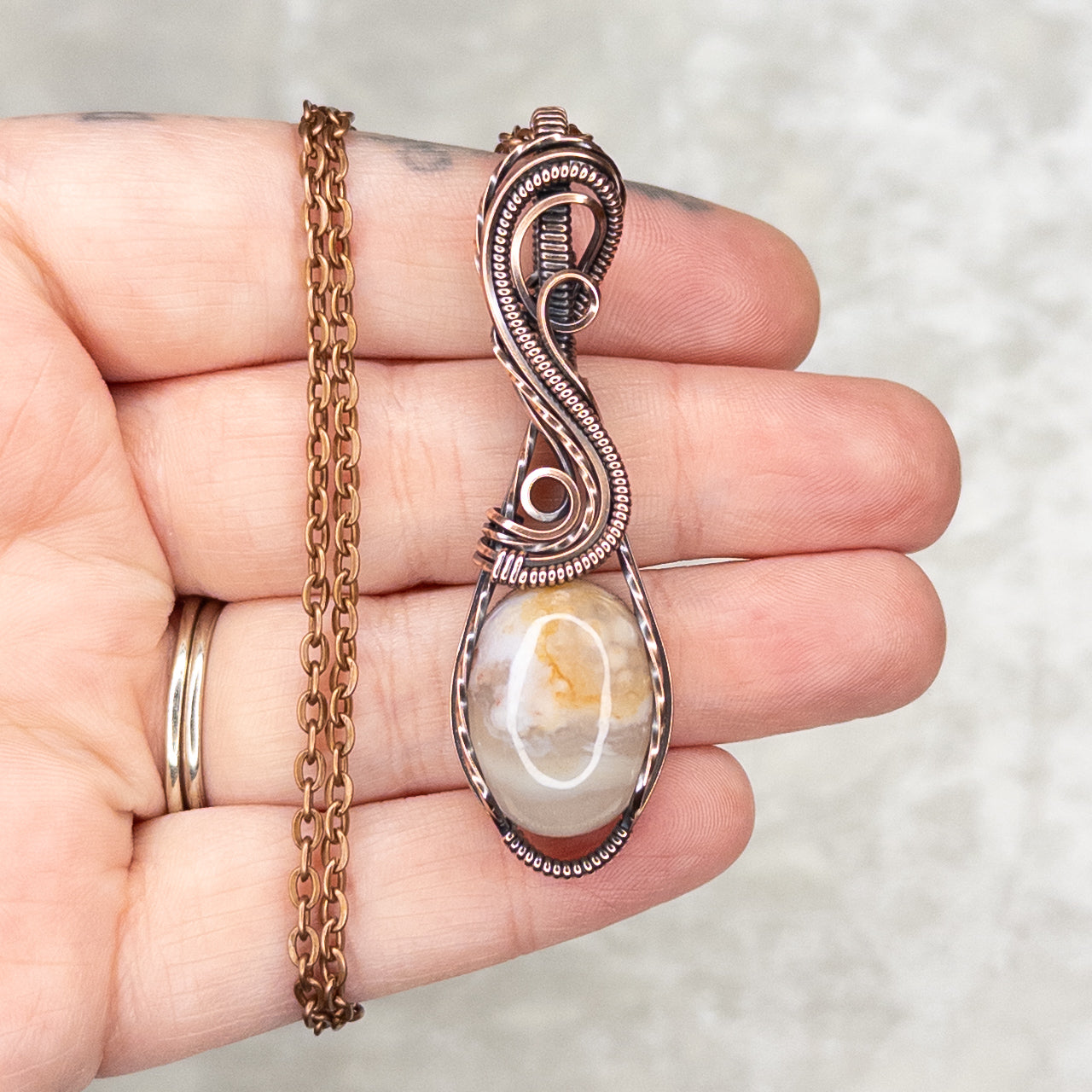 Flower Agate Antiqued Copper Pendant