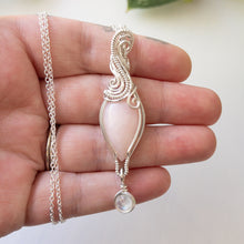 Charger l&#39;image dans la galerie, Pink Opal With Moonstone Charm Sterling Silver Wrapped Pendant
