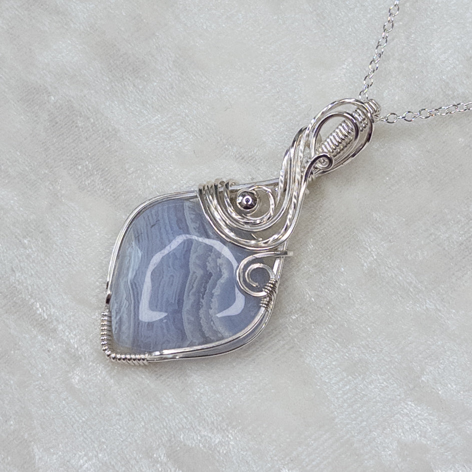 Blue Lace Agate .925 Sterling Silver Pendant