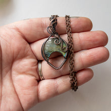 Load image into Gallery viewer, Labradorite Inverted Moon &amp; Copper Wrapped Pendant
