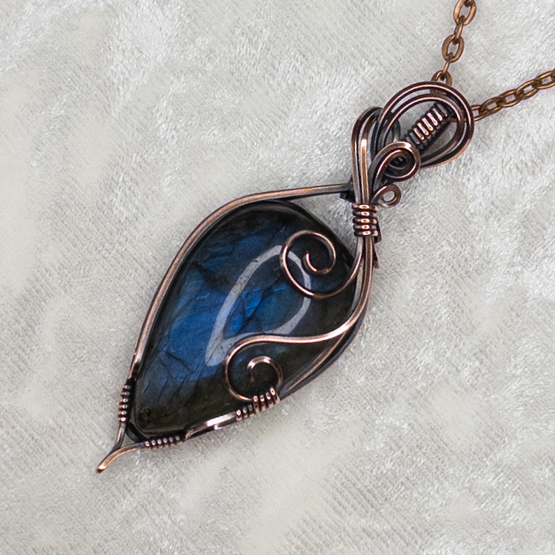 Blue Labradorite Antiqued Copper Pendant