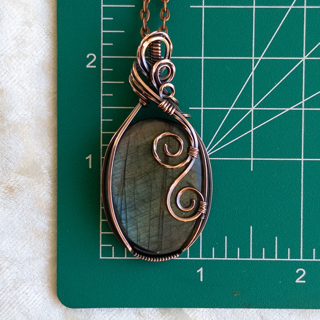 Teal Labradorite Antiqued Copper Pendant