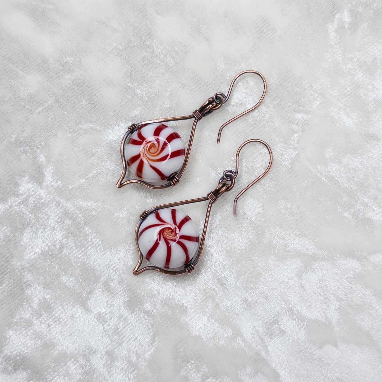 Hammered & Antiqued Copper Peppermint Candy Earrings