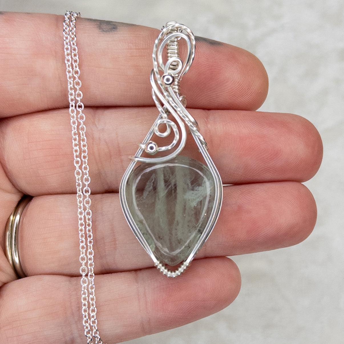 Green Tanzanian Sunstone & .925 Sterling Silver Pendant