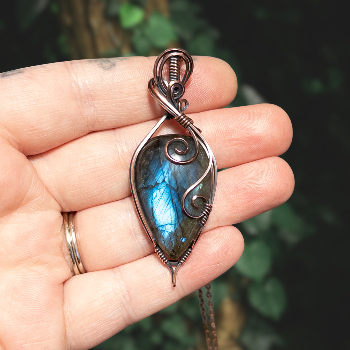 Blue Labradorite Antiqued Copper Pendant