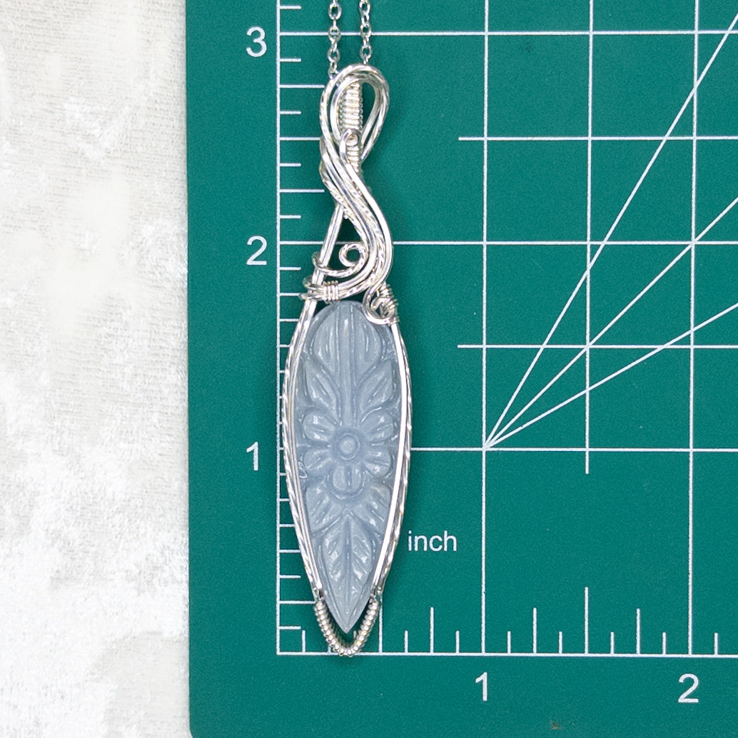 Flower Carved Angelite .925 Sterling Silver Pendant