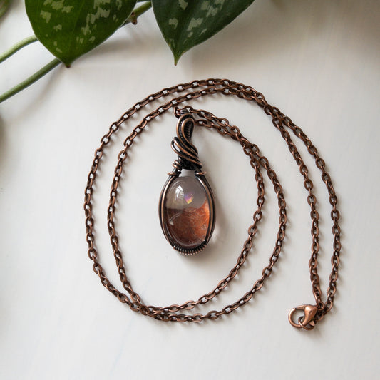 Fire Quartz & Copper Wrapped Pendant