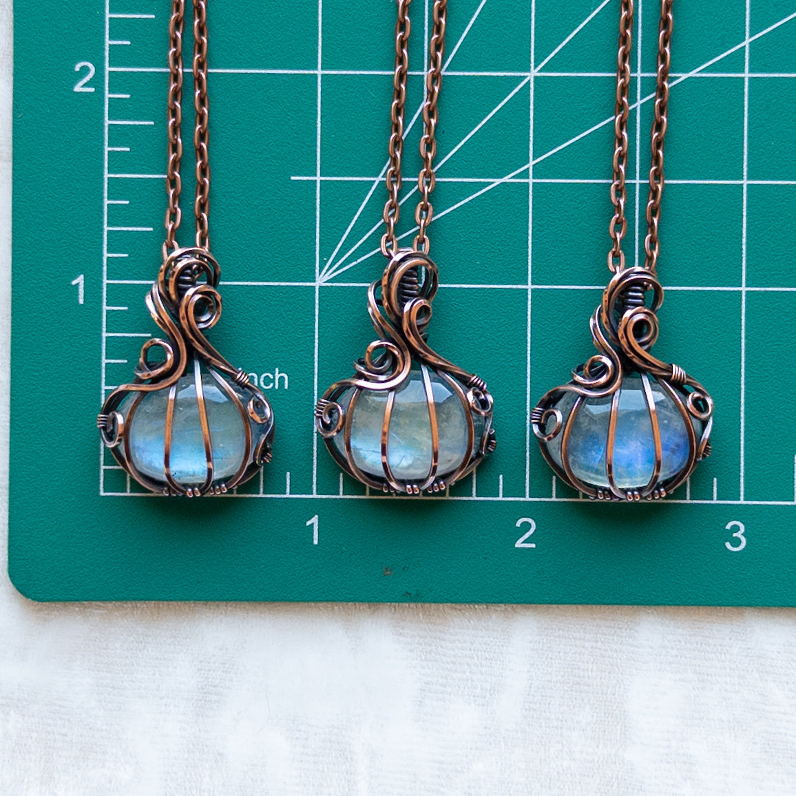 Mini Moonstone Antiqued Copper Pumpkin Pendant