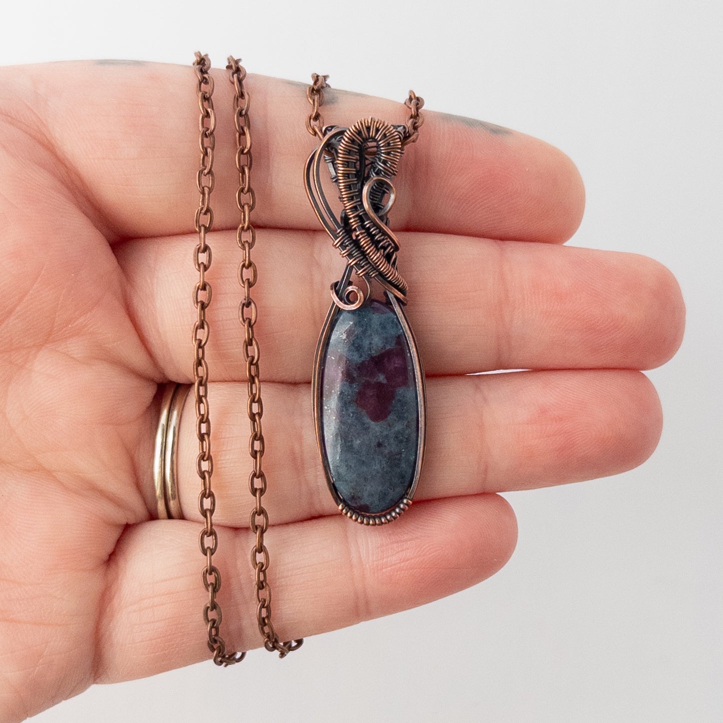 Ruby in Kyanite Copper Wrapped & Woven Pendant