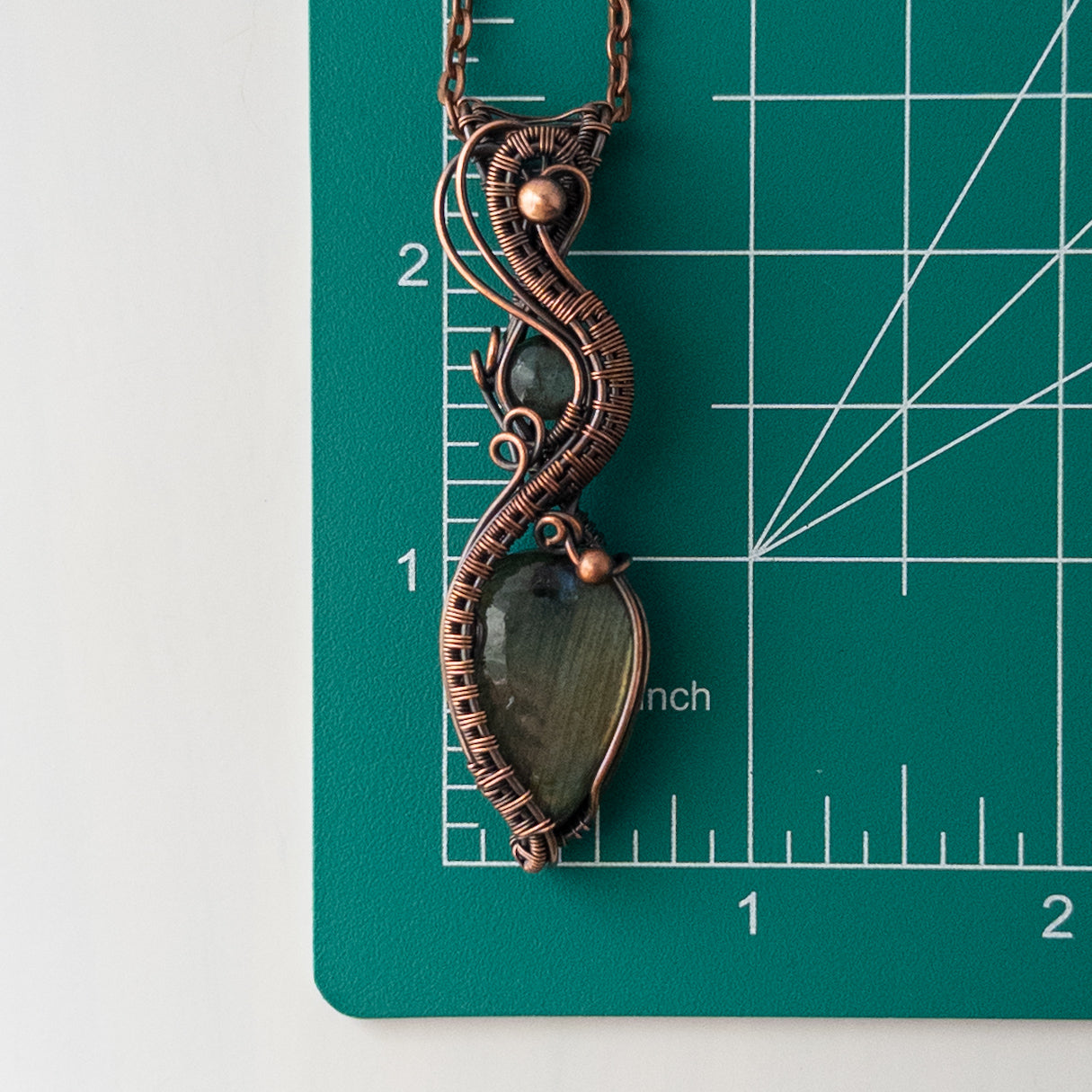 Double Labradorite Wrapped & Woven Copper Pendant