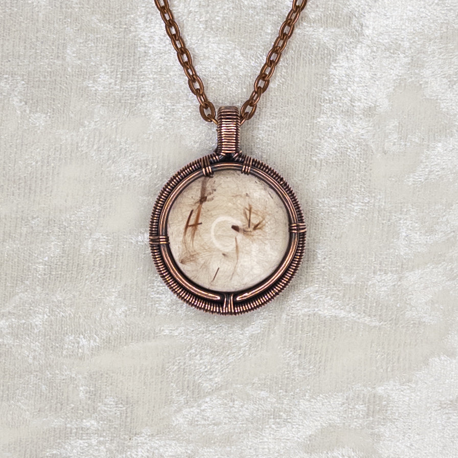 Gold Rutilated Quartz Antiqued Copper Medallion Pendant