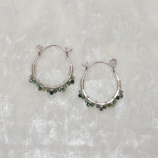 Moss Agate Sterling Silver Hinged Hoop Earrings