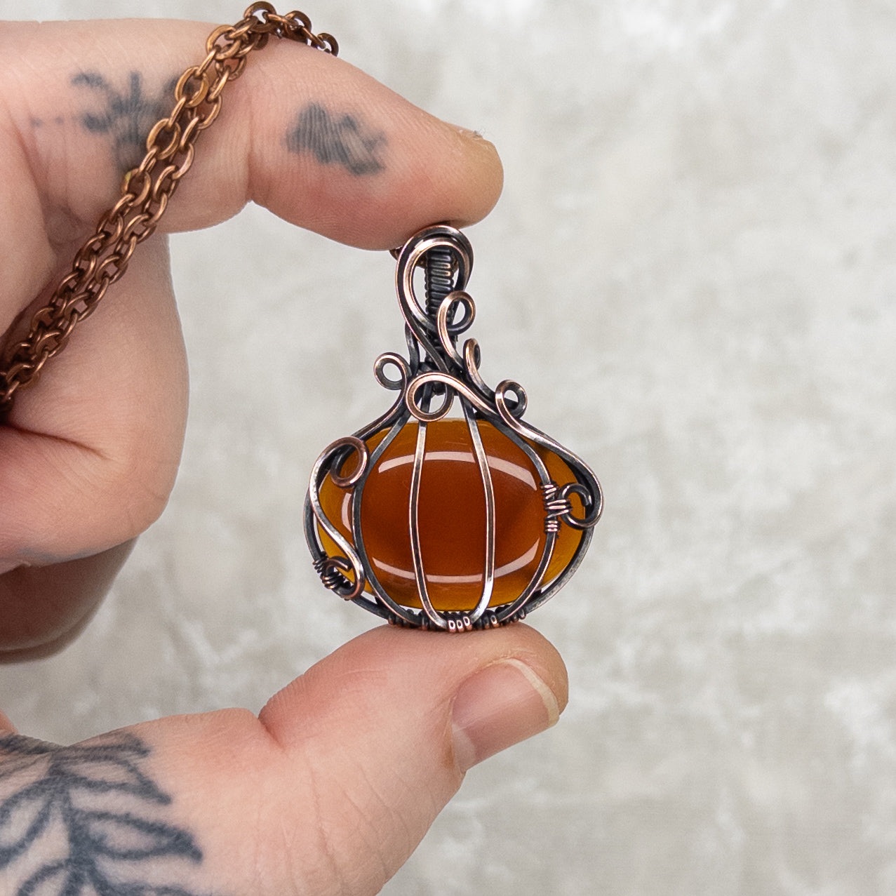 Red Carnelian Antiqued Copper Pumpkin Pendant