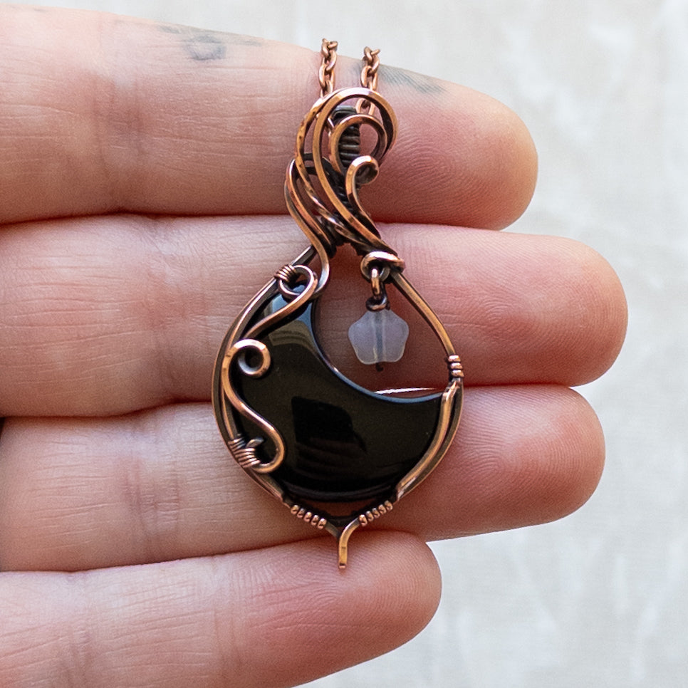 Onyx Moon & Opalite Star Antiqued Copper Pendant