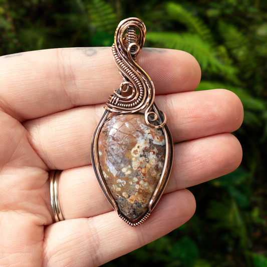Colorful Ocean Jasper Antiqued Copper Pendant