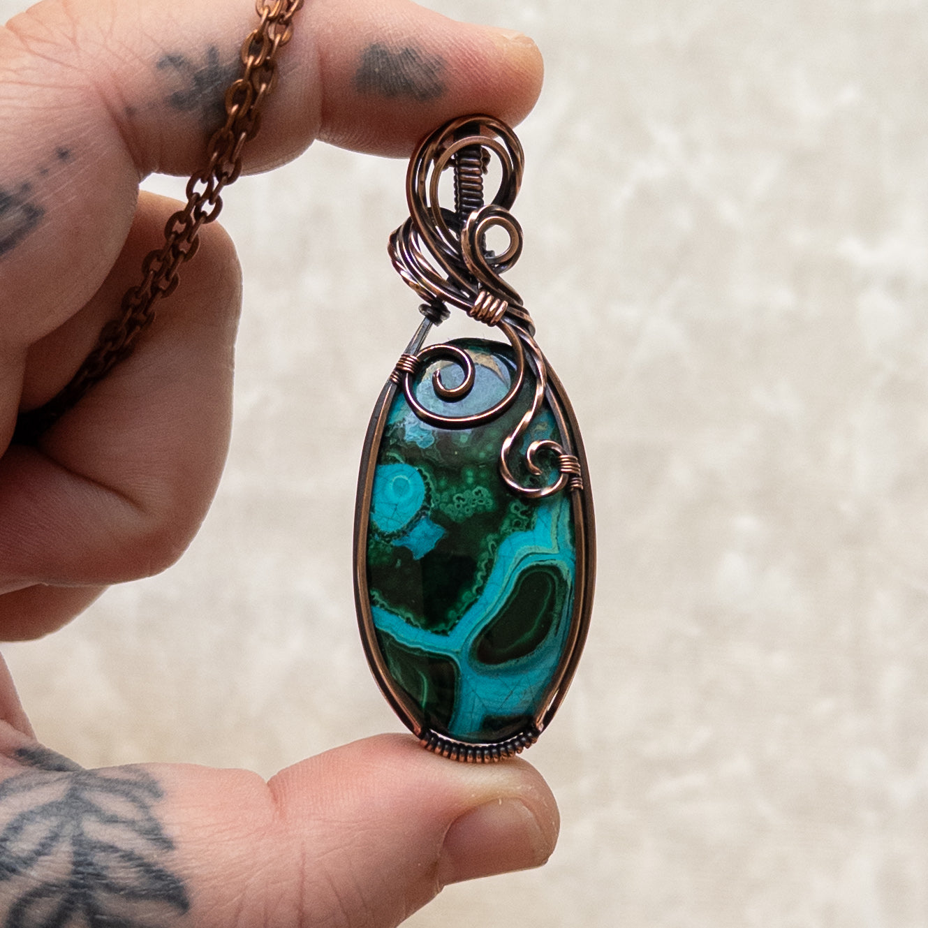 Malacholla Antiqued Copper Pendant
