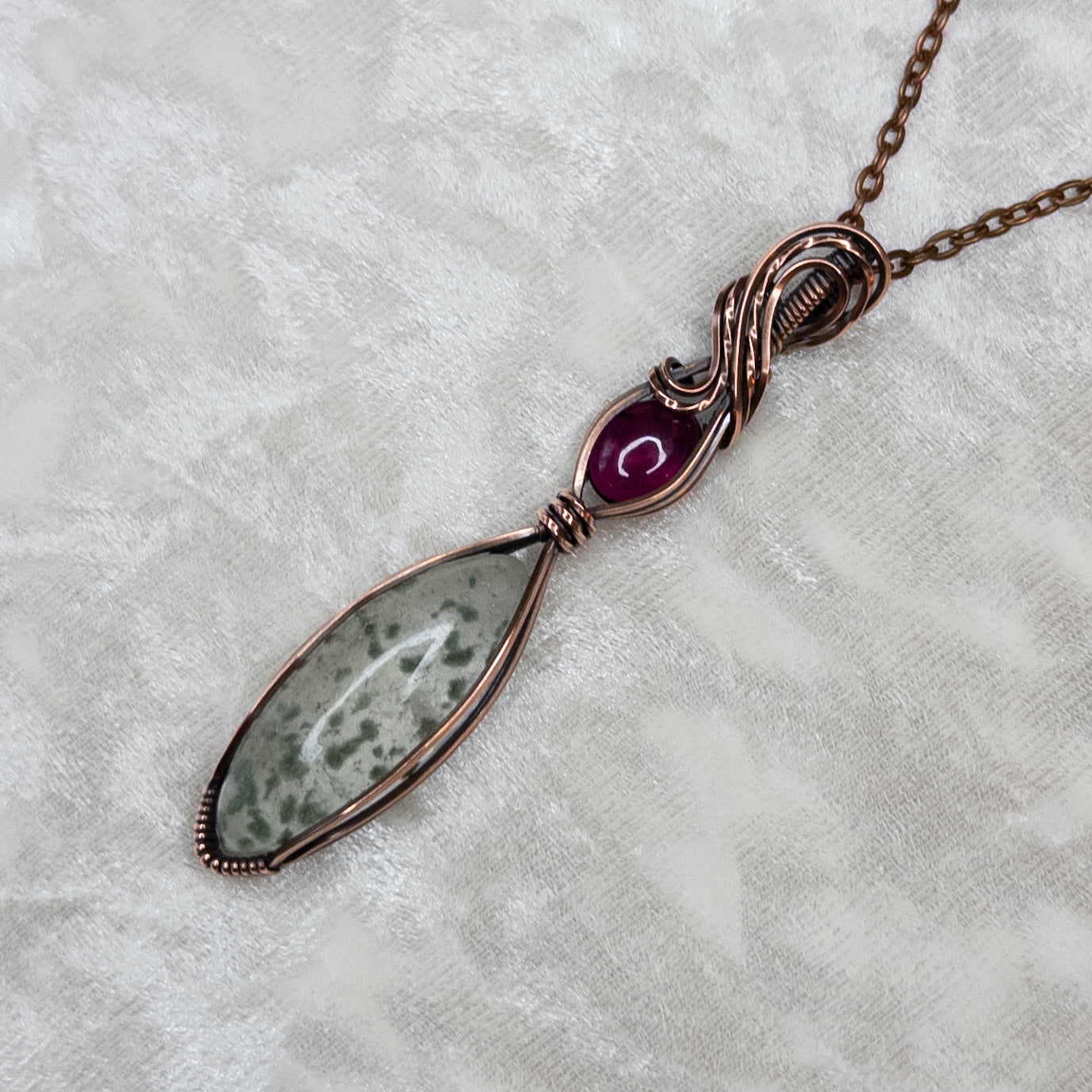 Chlorite Included Quartz & Fuchsia Garnet Antiqued Copper Pendant