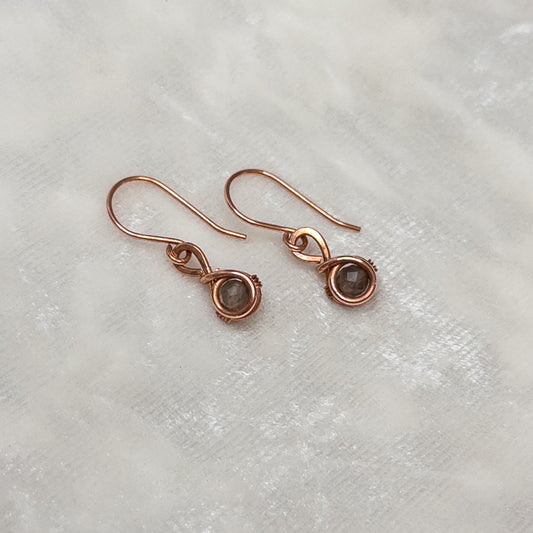 Dainty Smoky Quartz Copper Dangle Earrings
