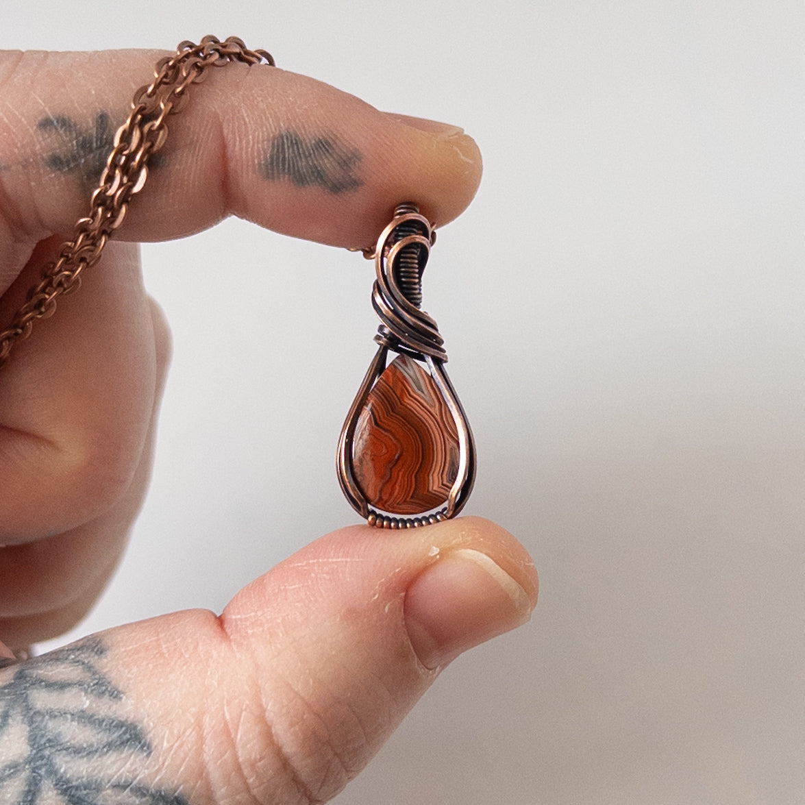 Dainty Mexican Lace Agate Copper Wrapped Pendant