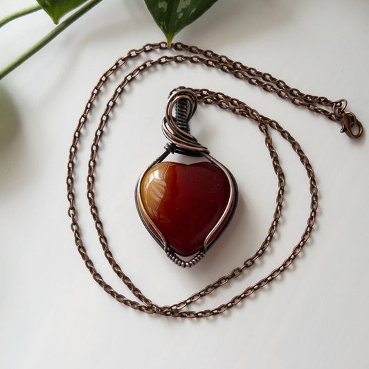 XL Carnelian Heart & Copper Wrapped Pendant - B