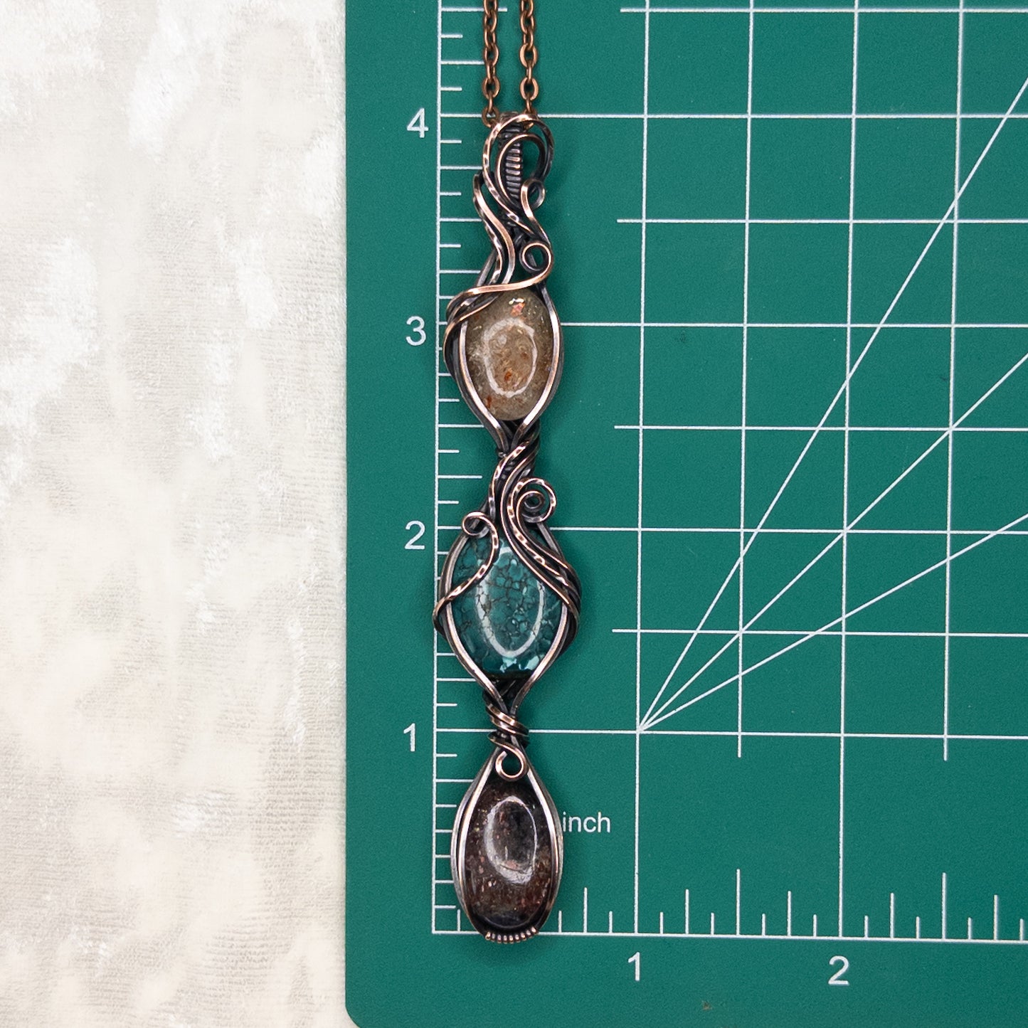 Bloodshot Iolite, Hubei Turquoise, & Confetti Sunstone Antiqued Copper Pendant