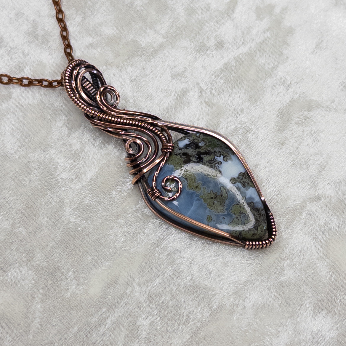 Mossy Blue Opal Antiqued Copper Pendant