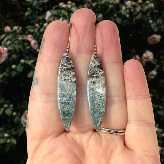 Blue Opal Moss Agate Antiqued Copper Earrings