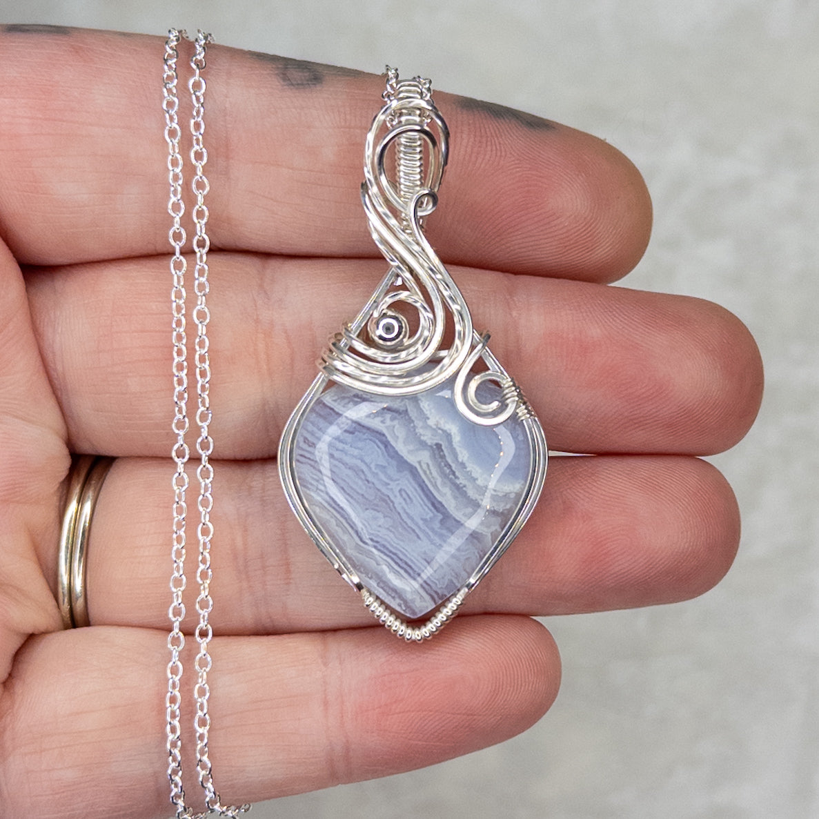 Blue Lace Agate .925 Sterling Silver Pendant