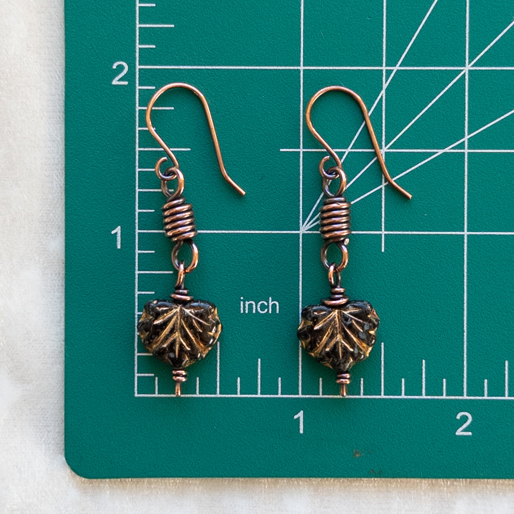 Black Leaf Antiqued Copper Earrings